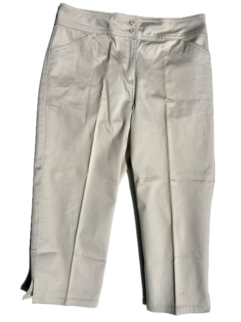Bill Blass Stretch Cotton Women's Cream Beige Capri Pants, High Waist, 4 P